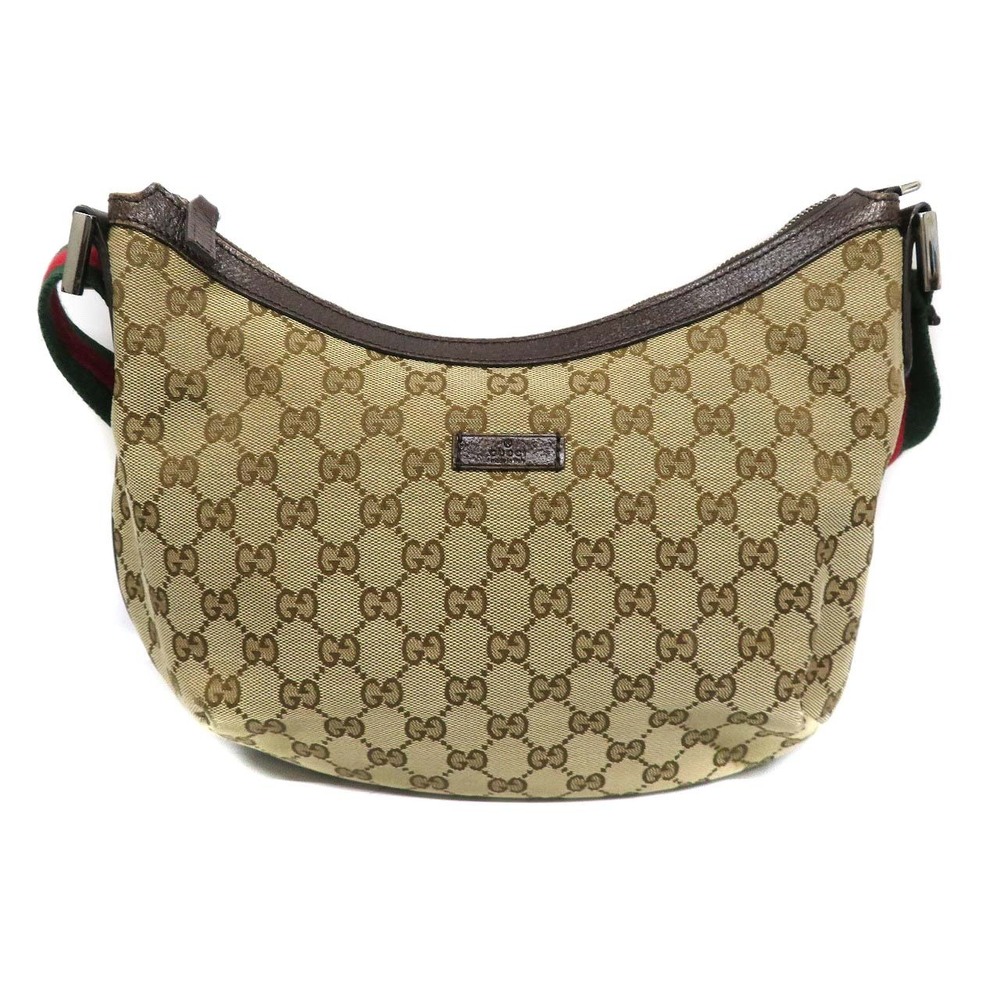 Gucci Monogram Web Half Moon Hobo bag beige brown GG canvas